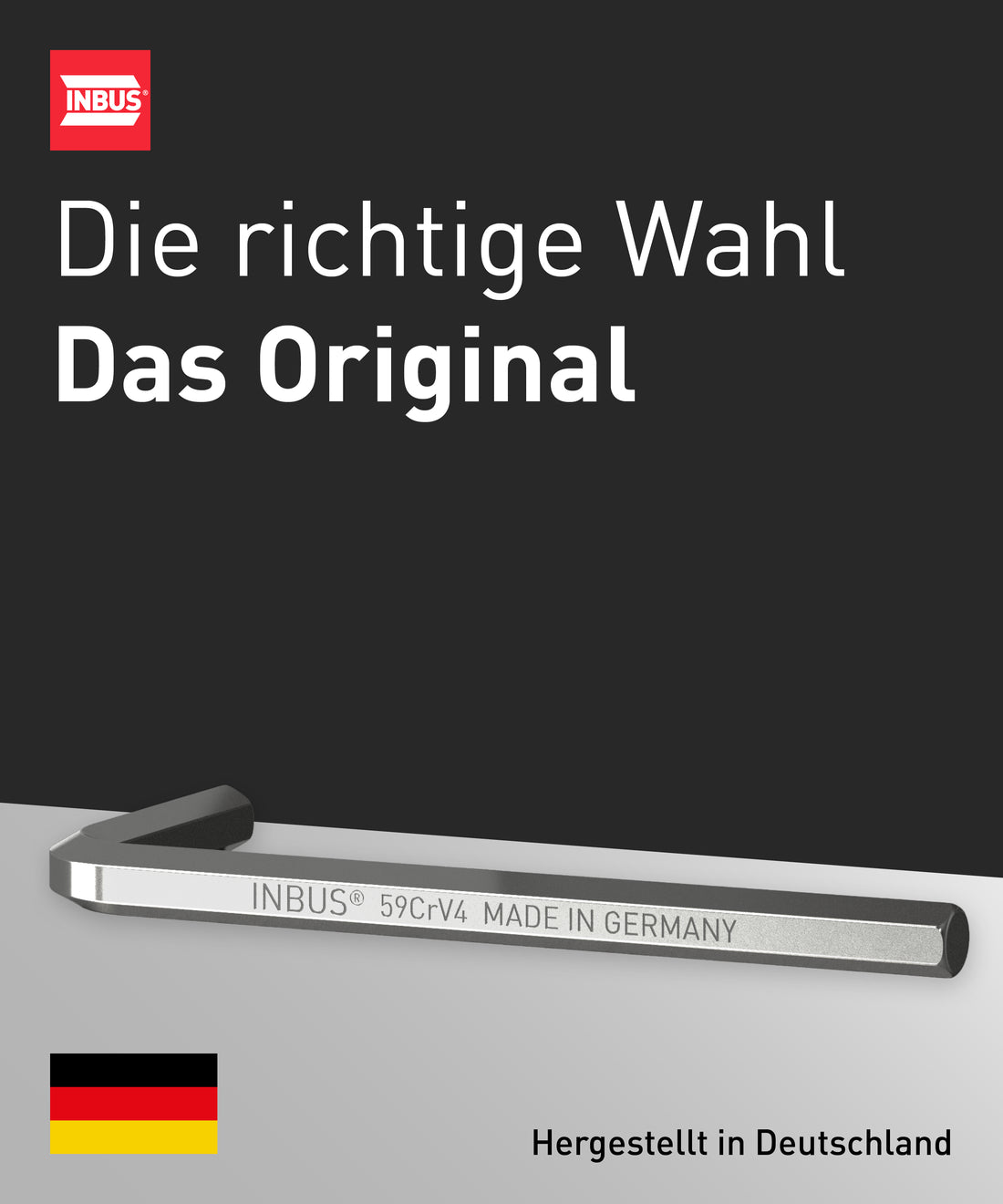 INBUS® 75855 Winkelschraubendreher (ISO 2936) 0.9mm, 100 Stück — Made in Germany