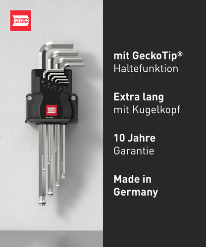INBUS® 76893 Winkelschraubendreher Set 9tlg, 1.5–10mm, mit GeckoTip® & Kugelkopf — Made in Germany