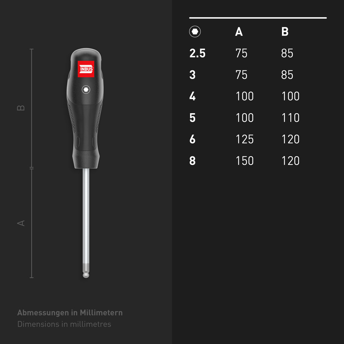 INBUS® 79863 Schraubendreher Set 6tlg, 2.5–8mm, mit Kugelkopf & HybridTouch