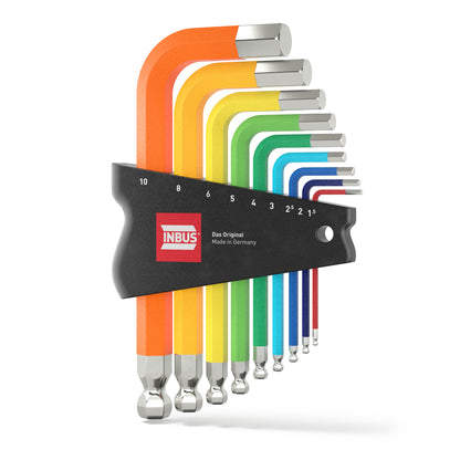 INBUS® 79870 Winkelschraubendreher Set 9tlg, 1.5–10mm, mit ColorGrip bunt & Kugelkopf — Made in Germany