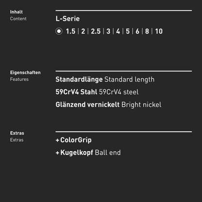 INBUS® 79870 Winkelschraubendreher Set 9tlg, 1.5–10mm, mit ColorGrip bunt & Kugelkopf — Made in Germany